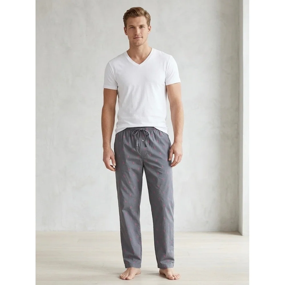 Polo Ralph Lauren Mens Pajama Pants Gray Pony Print Sleep Lounge Large Cotton